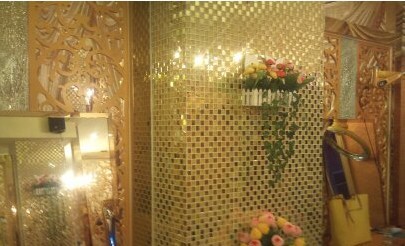 Spiral Mirror Home Decorative Acrylic Wall Stickers-Golden Vitreous Glass Mosaic Tiles Sheet 