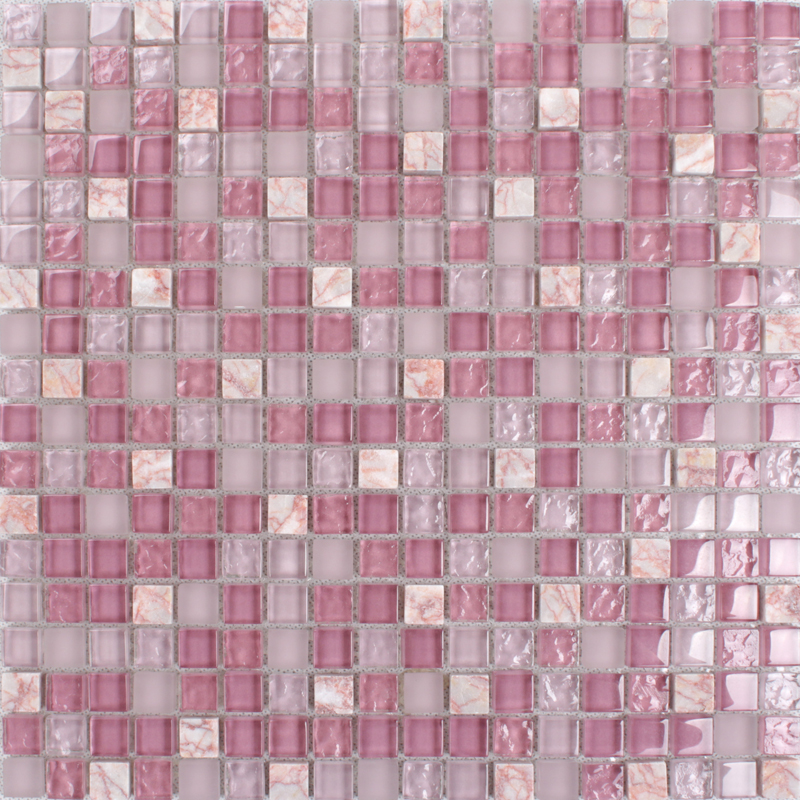 front side of the stone glass blend pink mosaic tile - k1638