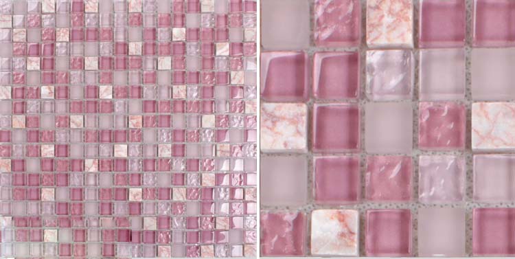 front side of the stone glass blend pink mosaic tile - k1638