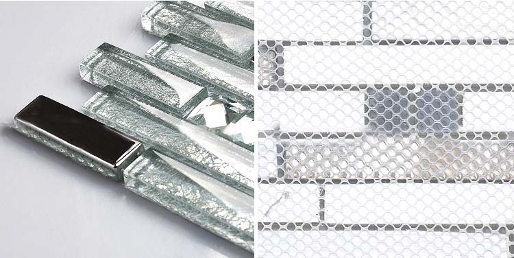 silver with black crystal glass mosaic tiles silver plated glass tiles  kitchen wall design tile backsplashes