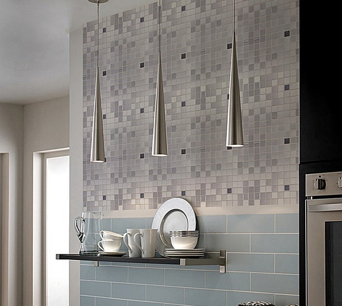 Metallic Mosaic Tile Grey Square Brushed Aluminum Panel Metal Wall Dec Metallic Mosaic Tile For Dining Room Wall Stickers Decoration 6105a