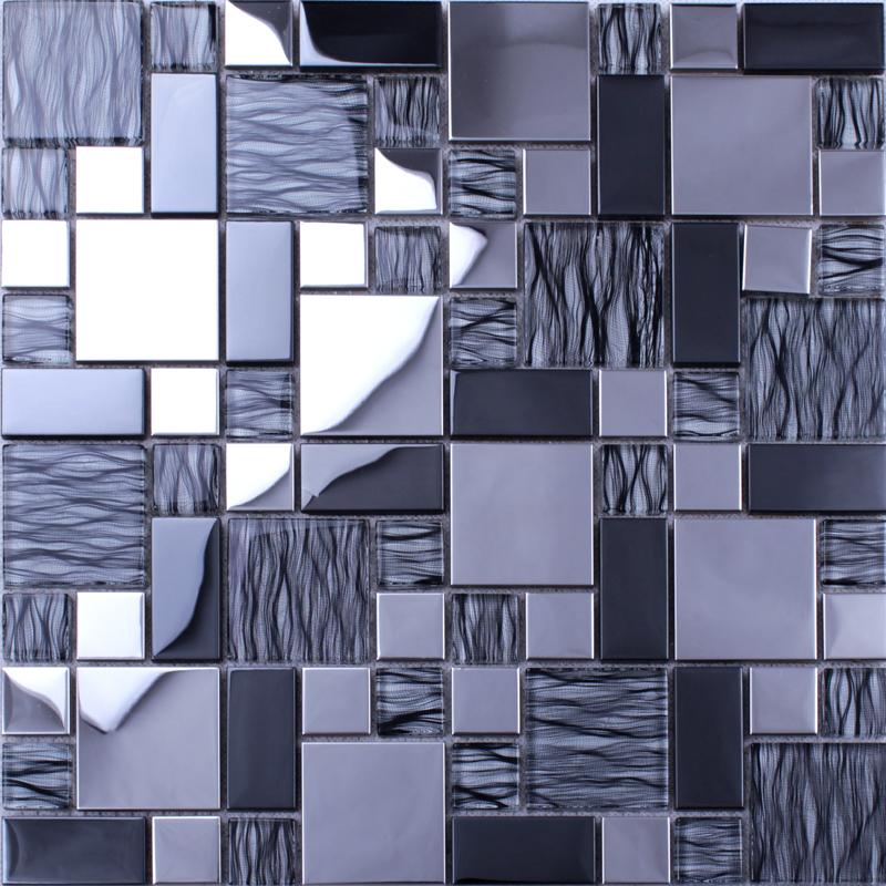 silver 304 stainless steel metal crystal glass tiles sheet