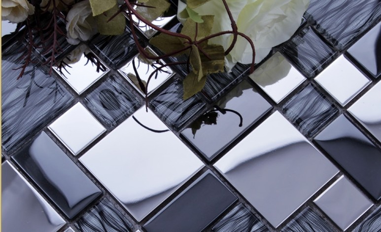 silver304 stainless steel metal crystal glass tiles sheet