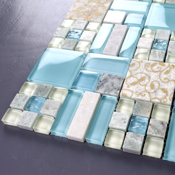 front side of the stone glass blend mosaic tile